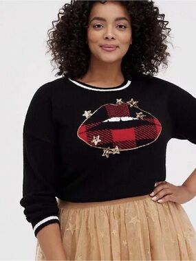 New with tags Torrid Sequin Plaid Lips Sweater